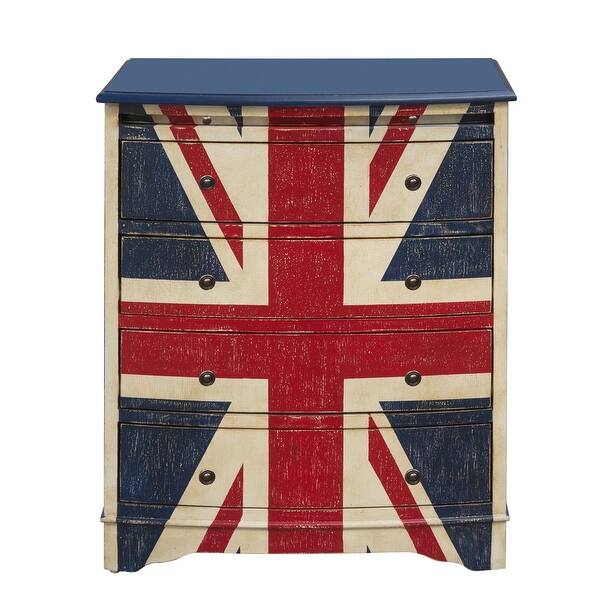 Delacora Hm Ds D018005 Union Jack 26 Wide Hand Painted Hardwood Dresser With 4 Drawers And Shelf Red Cream Blue Overstock 25723975