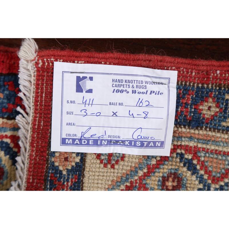 Hand Knotted Oriental 100% Wool Carpet Traditional Geometric Red Kazak Area Rug - 5' 0'' X 3' 1''