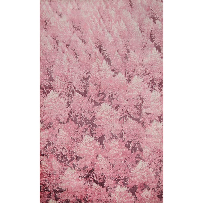 All-Over Modern Pink Abstract Indian Area Rug Hand-Knotted Wool Carpet - 5'11"x 8'11"