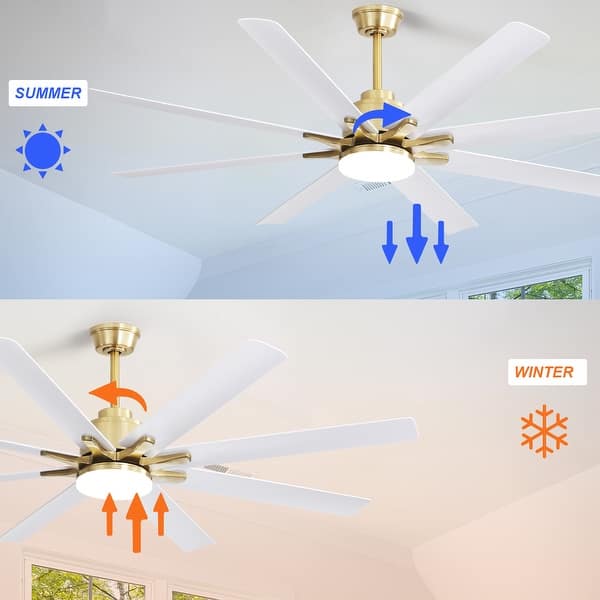 dimension image slide 16 of 19, Sofucor 52/66/72/76/84Inch Large Ceiling Fan with Dimmable LED Light ,Remote&APP Control,8 Blades for Large Living Room,Porch
