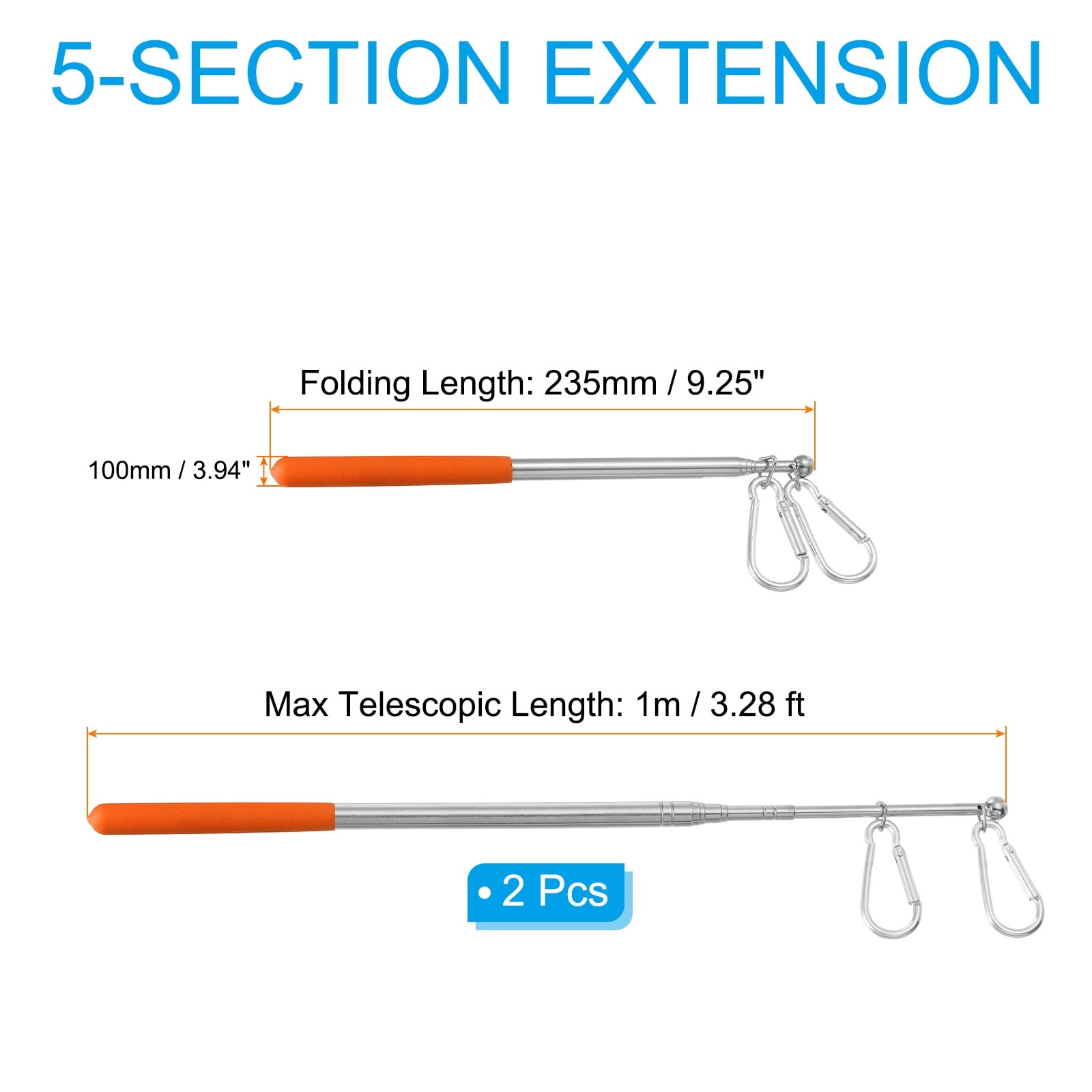 Collapsible Handheld Flagpole Tour Guide Flag Pole Stainless Steel Portable Flag Pole with Clips for Teaching Pointer Training