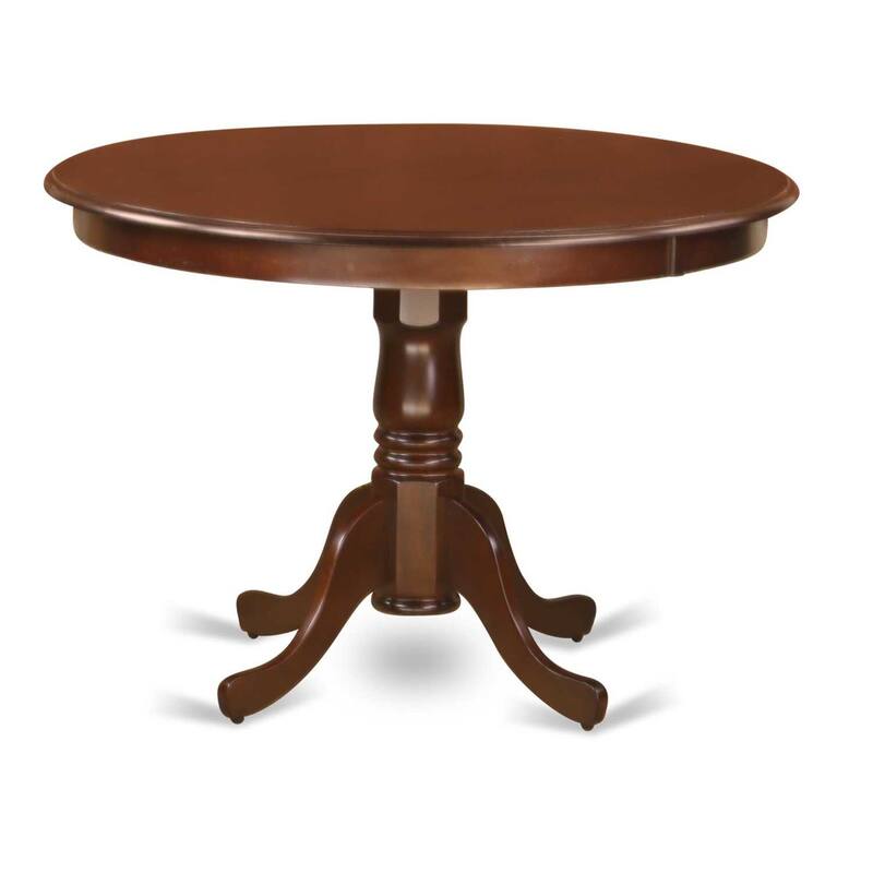 Round Dinette Set 5Pc - 42 Inch Table & 4 Parsons Chairs - Brown Faux Leather - Medieval Style