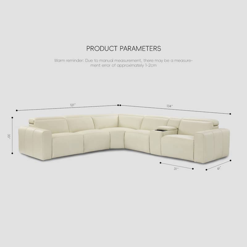 6PCS, 3 power Recliners, Leather Reclining Large Sectional with Power Headrest, Wireless Charging