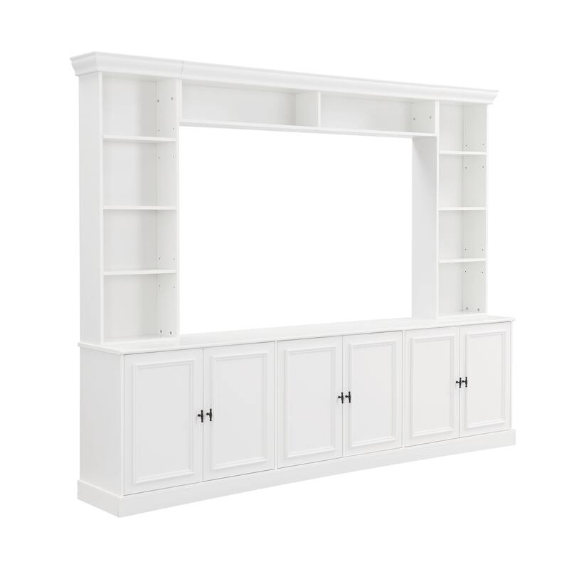 4-Piece Wall Unit Entertainment Center with Bookshelf for TVs Up to 70", Mid-Century Modern 97.4" TV Stand with Adjustable Shelf