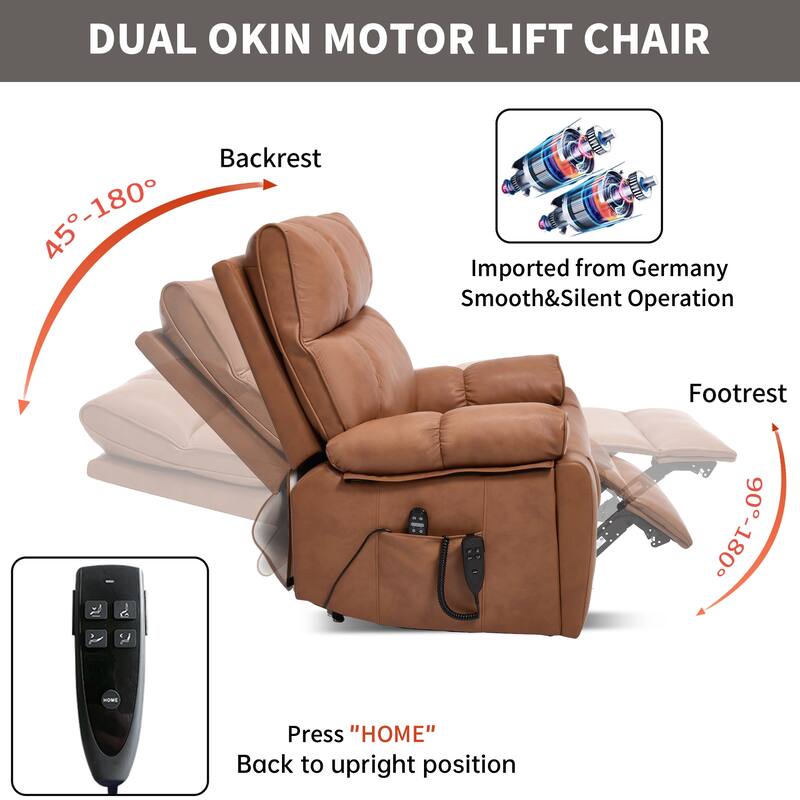 Leatheraire Heat Massage Dual Motor Infinite Position Up to 350 LBS Large Electric Power Lift Recliners with Hidden Cup Holders