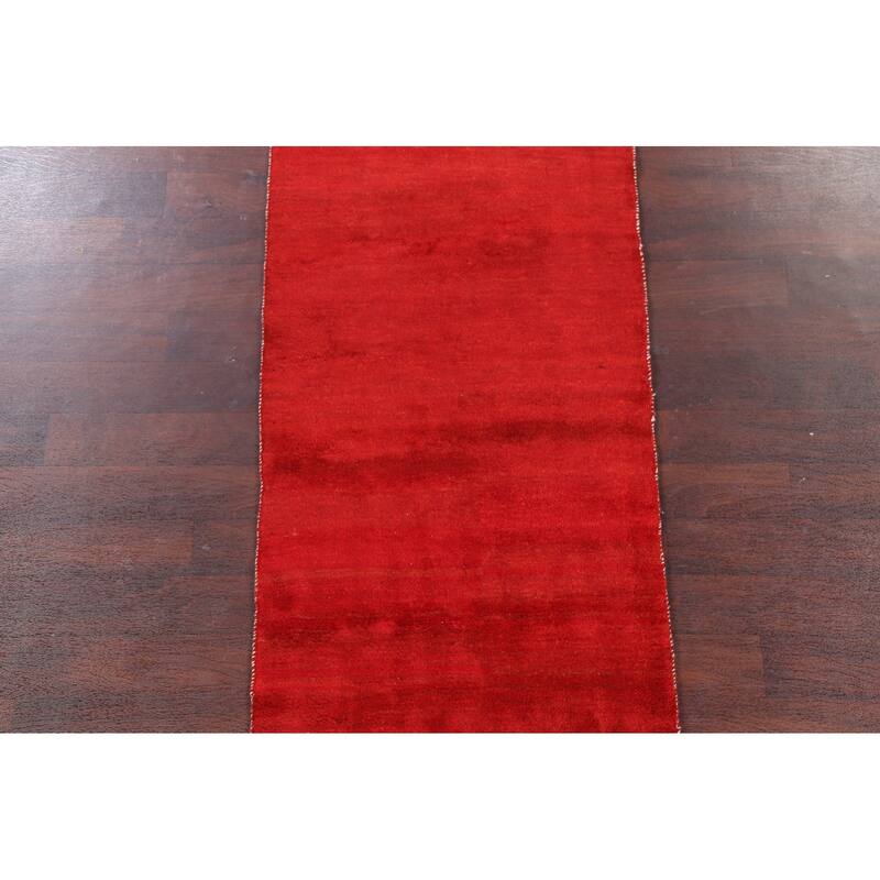 Hand Knotted Oriental 100% Wool Carpet Modern Contemporary Red Gabbeh Runner Rug - 6' 4'' X 2' 10''