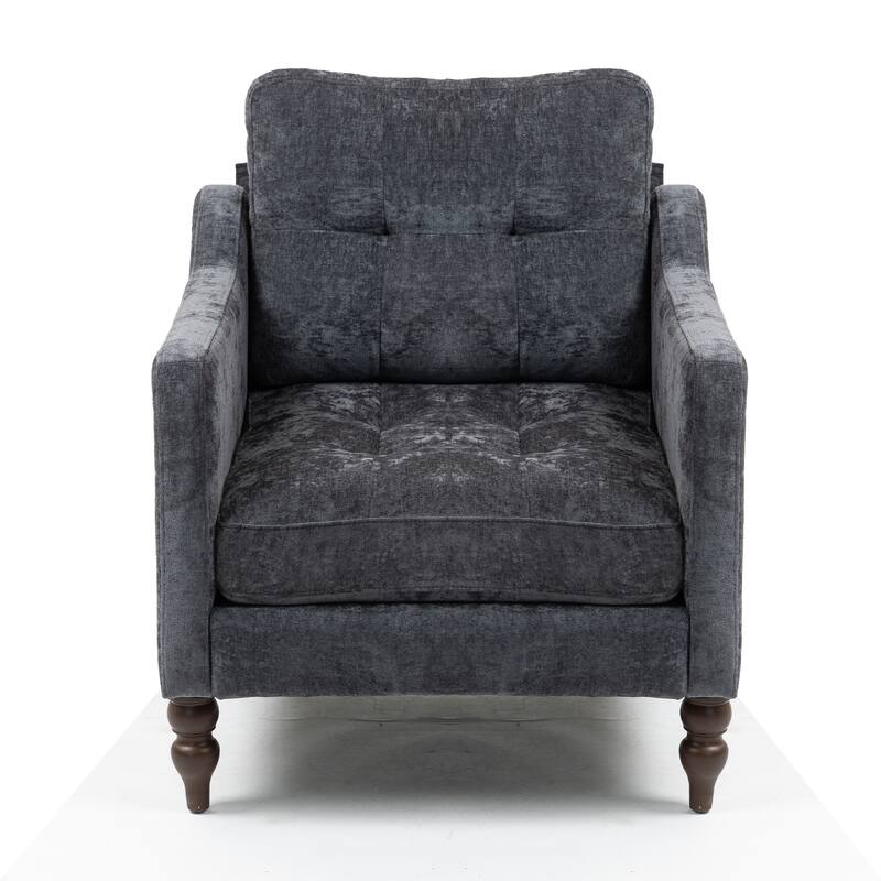 Accent Comfy Chenille Chair w/USB charging port,High-support Sponge,Wide Backrest, Upholstered Arm Chair w/Side Storage