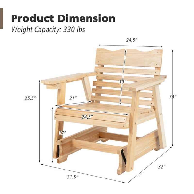 Natural Fir Wood Outdoor Accent Chair with Ergonomic Curved Seat - 31.5" W x 32" D x 34" H