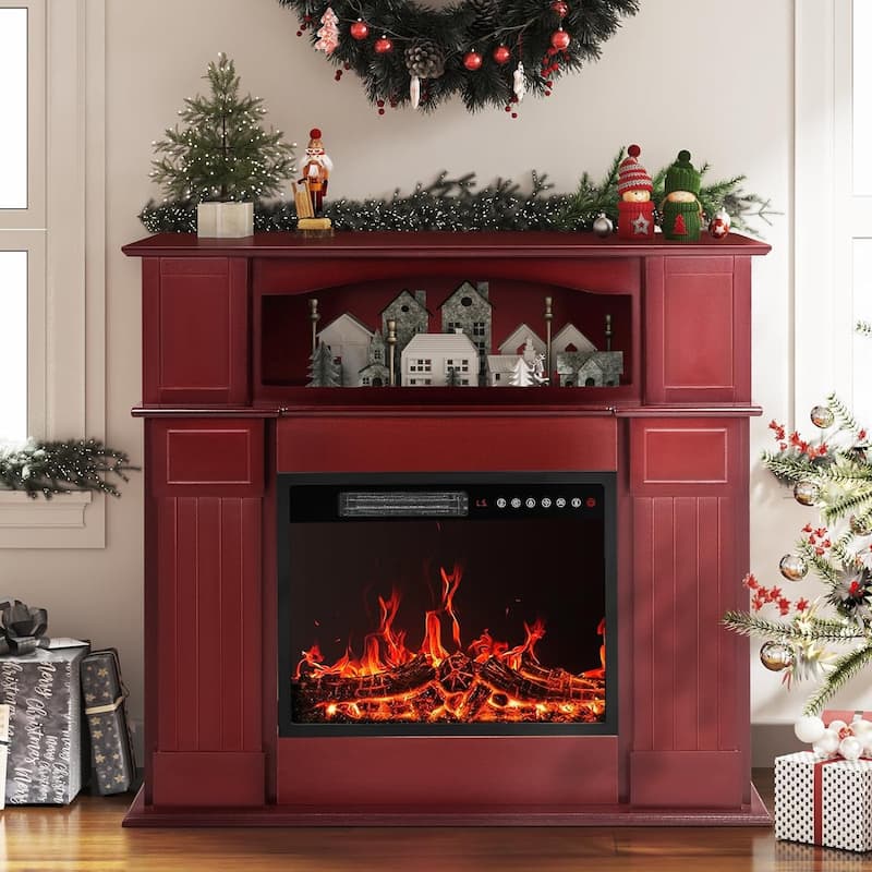 BOSSIN 43" Electric Fireplace with Mantel, 23 inch Electric Fireplace Insert,Freestanding TV Stand with Fireplace Wooden Firebox