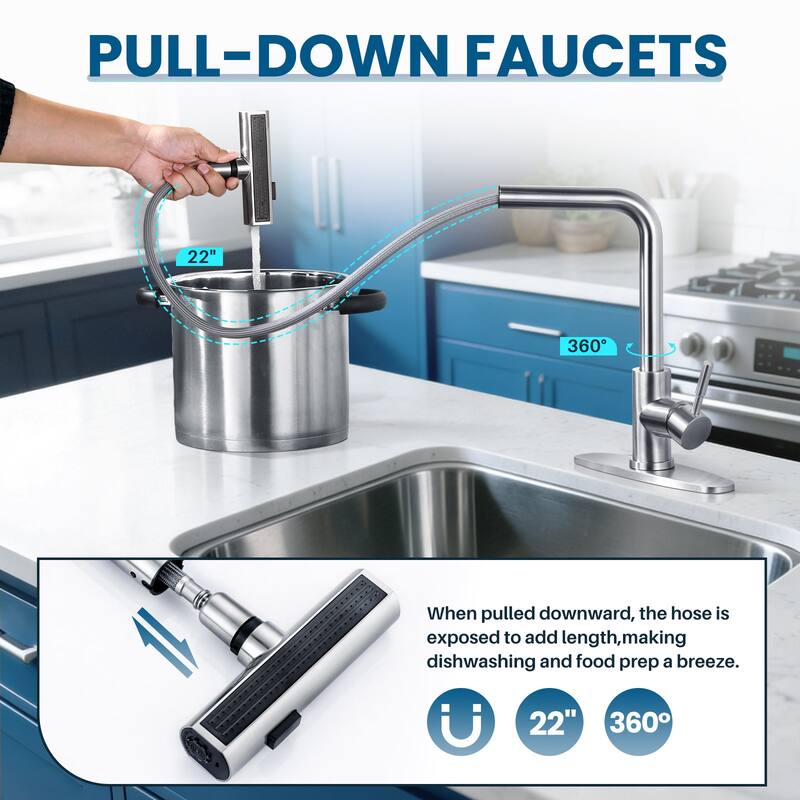 WOWOW Single Handle Waterfall Pull Down Sprayer Kitchen Faucet