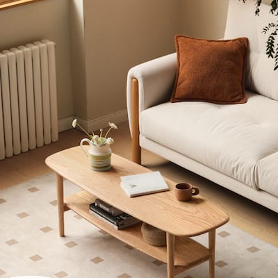 Christopher Knight Home - Hudson Solid Oak Coffee Table with Storage Shelf for Living Room & Home Office