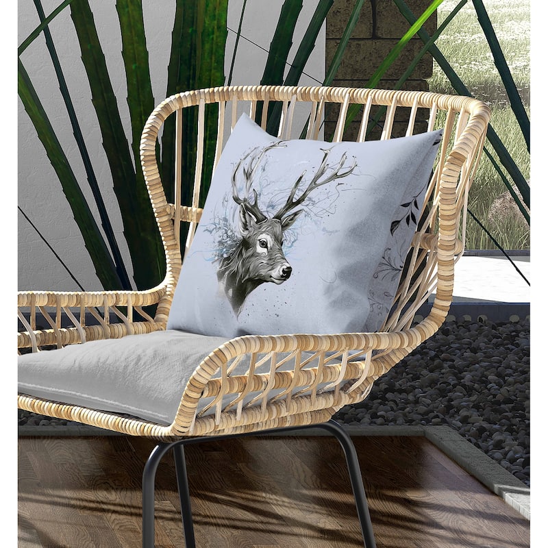 Leaf & Horn Harmony Indoor/Outdoor Reversible Throw Pillow Skyblue and Green