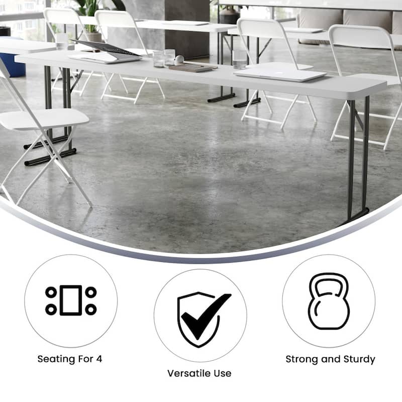 18"W x 96"L Plastic Folding Training Table with Granite White Surface