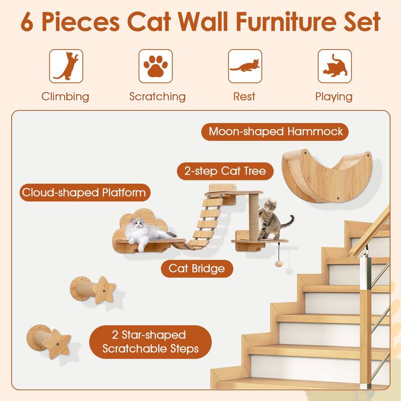 Gymax Wall-Mounted Cat Activity Center Modern Cat Wall Furniture Set - Beige