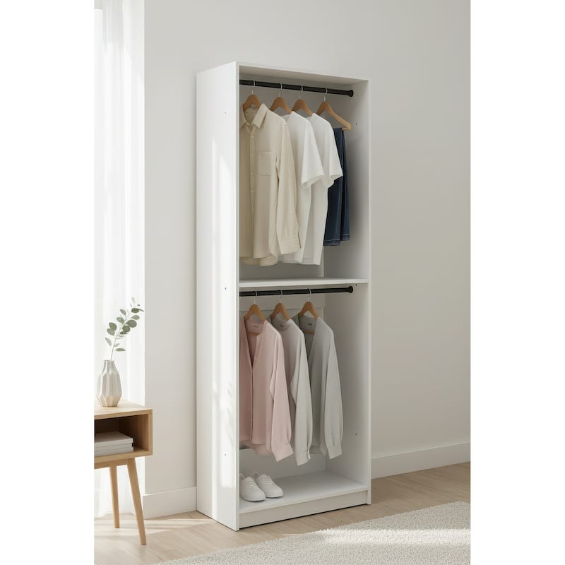Prosper 32" White Wood Walk-in Closet with Two Rods - 31.4"W x 15.7"D x 83" H