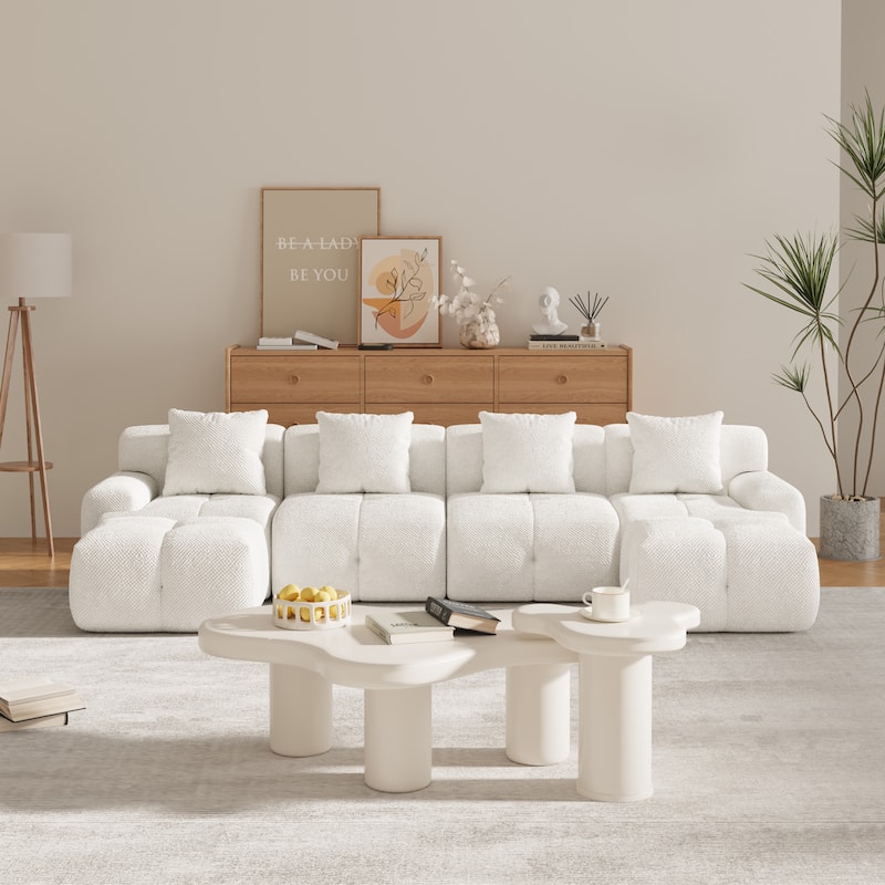 Modular U-Shaped Sectional Sofa, Oversized Boneless Cloud Floor Sofa, Convertible Sleeper Sofa with 2 Ottomans & 4 Pillows