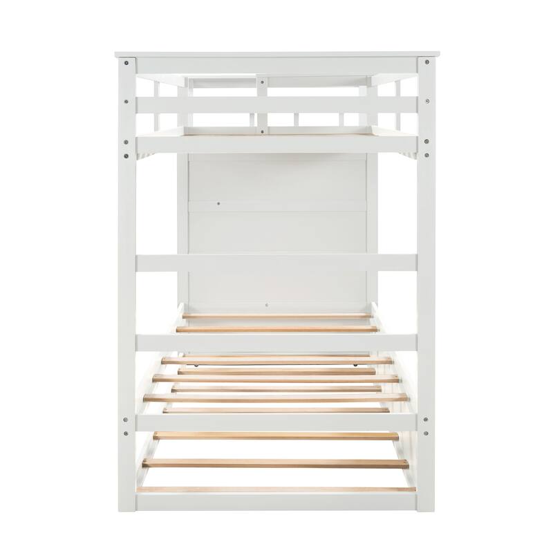 Solid Wood Bunk Bed with Trundle and Staircase