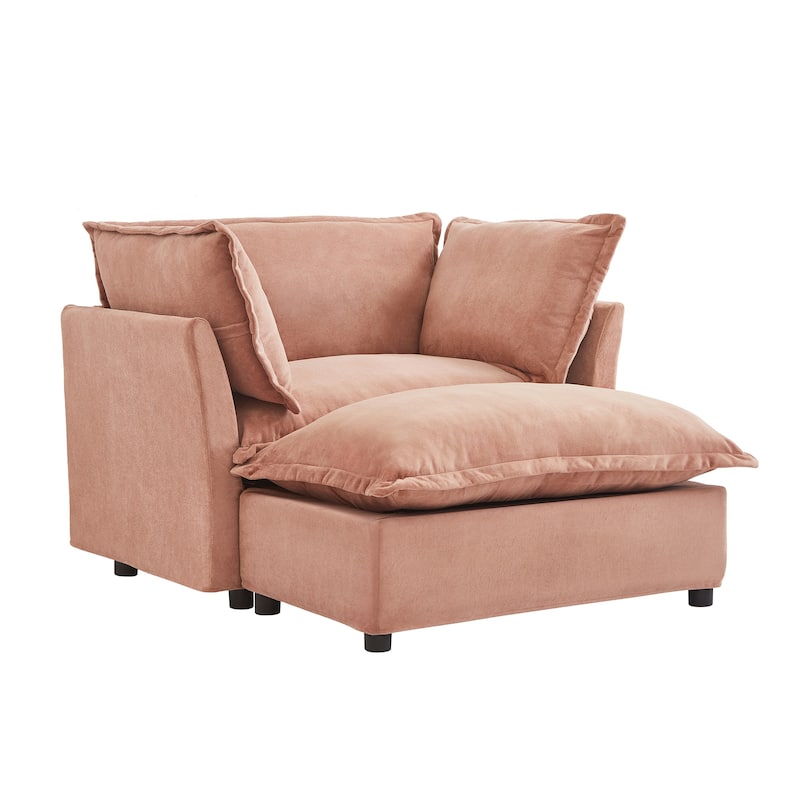 Chenille Single Sofa Chair with Ottoman, Modern Oversized Accent Chair for Reading, Living Room Curved Armrests Chairs