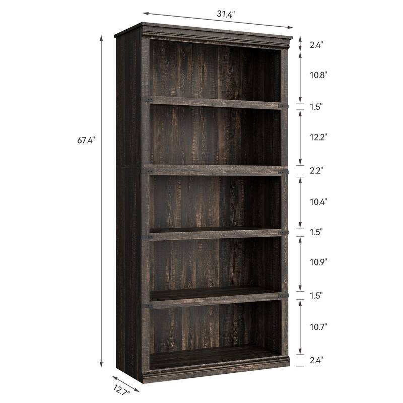 5 Tier Farmhouse Bookcase, 67.4" Tall Book Shelf with Storage, Wooden Bookshelves 5 Shelf