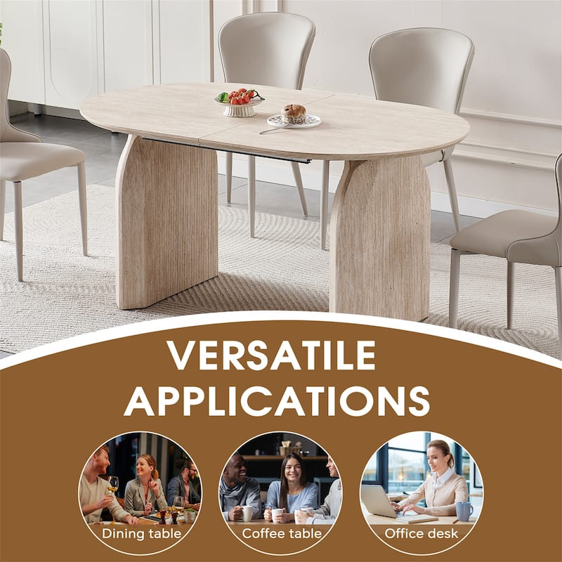 Modern Extendable Oval Table, Sleek Dual-Pillar Design