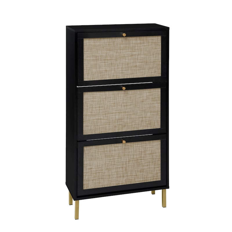 Freestanding Modern Shoe Rack Storage with 3 Natural Rattan Door