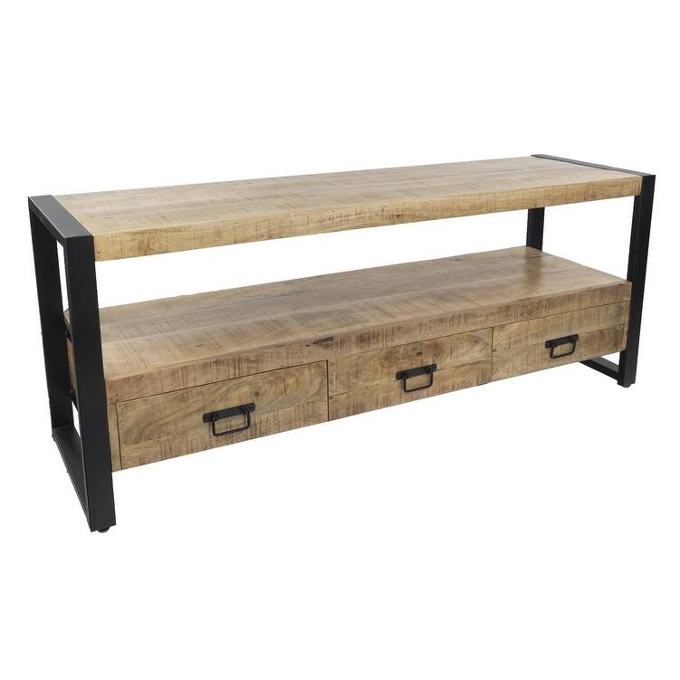 60" Solid Mango Wood Industrial TV Stand with Storage Drawers
