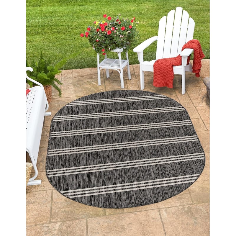 Outdoor Zrand Collection Area Rug - Charcoal - 5'3"x8' Oval