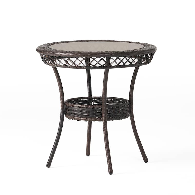 Outdoor End Table Rattan Bistro Table,tempered Glass Top Round End Table for Outside Balcony Porch Backyard Deck