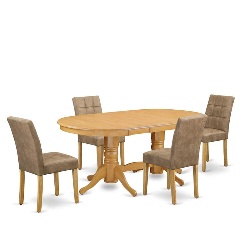Modern 5 Piece Dining Set - Oval Table & 4 Chairs - Oak Finish Kitchen Set