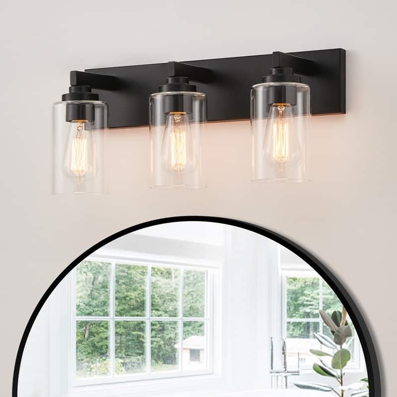 KAWOTI 3-Light Bathroom Vanity Light with Clear Glass Shade