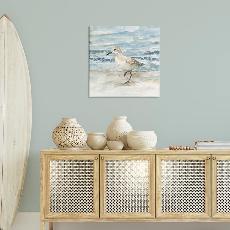 Stupell Balancing Sandpiper on Shore Canvas Wall Art Design By Nan