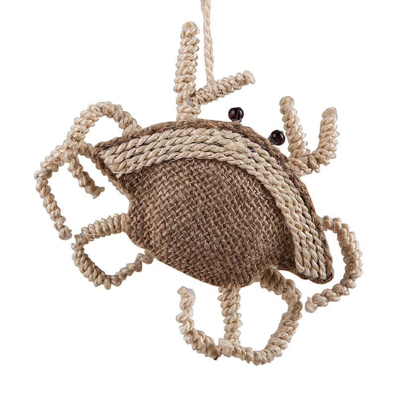 Natural Burlap Coastal Crab 7.5 Inch Christmas Holiday Ornament - Brown