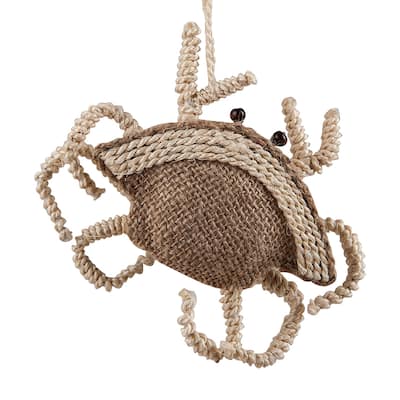 Natural Burlap Coastal Crab 7.5 Inch Christmas Holiday Ornament - Brown