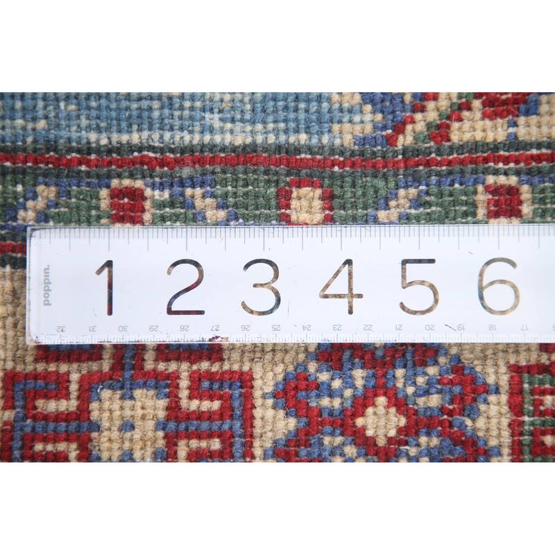 Hand Knotted Oriental 100% Wool Carpet Traditional Geometric Navy Blue & Blues Kazak Runner Rug - 6' 6'' X 2' 9''