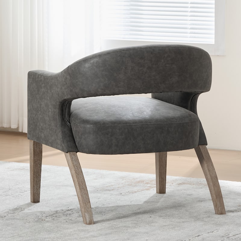 26.3"W PU Leather Accent Chair,Modern Armchair with Wood Legs