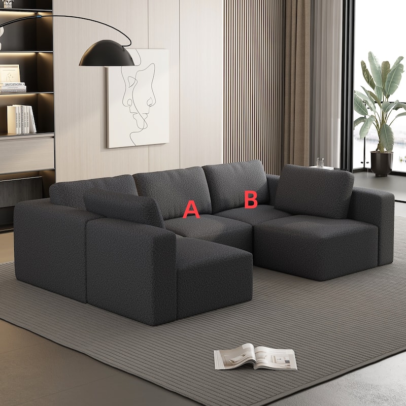 104.3" Yarn Fleece U-Shaped Sleeper Sectional Sofa with Ottoman