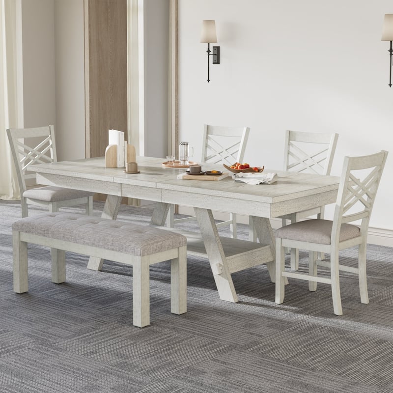 VECELO 90-inch Modern Solid Wood Rectangular Extendable Dining Table