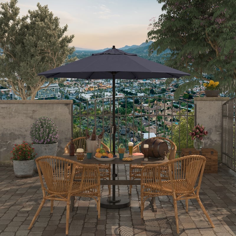 California Umbrella 7.5' Round Aluminum Crank Lift Auto Tilt 8 Rib Patio Umbrella, Bronze Finish, Sunbrella Fabric