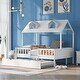 preview thumbnail 2 of 18, Full Size House Bed with Trundle, Wood Kids Full Bed with Roof and Guardrails, Playhouse Beds Frame Full for Kids