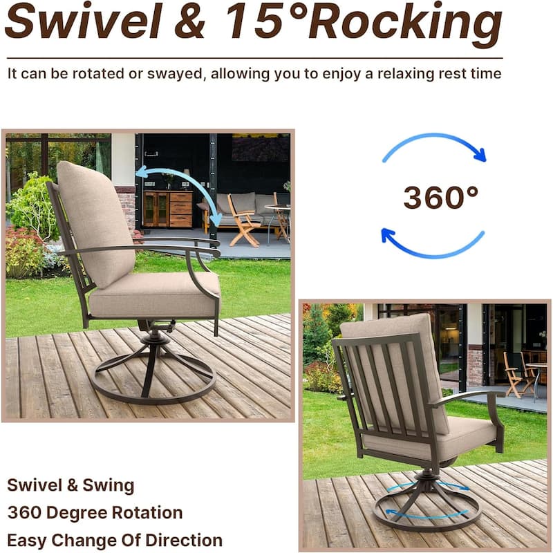 Kullavik 8 Pieces Outdoor Dining Set with 6 Swivel Chairs, X-Leg Table and Double-Sided Umbrella