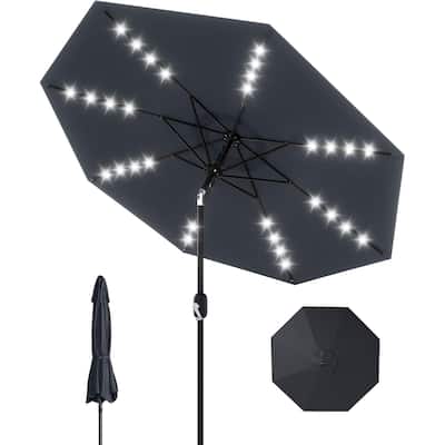 9 Ft Patio Umbrella with Solar Lights, Outdoor Table Umbrella with 32 LED Lights & Tilt Crank