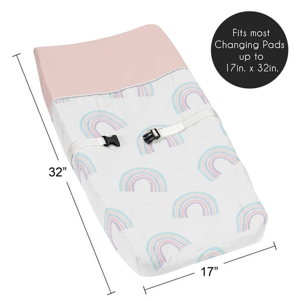 Pastel Rainbow Collection Girl Changing Pad Cover - Blush Pink, Purple, Teal, Blue and White