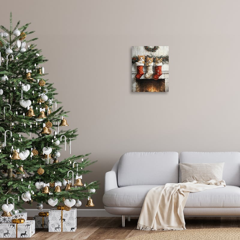 Stupell Christmas Kittens in Stockings Canvas Wall Art Design By Arlington Prints
