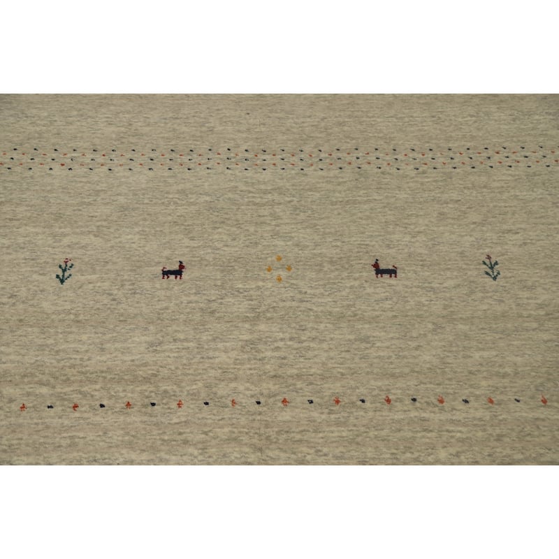 Hand Knotted Oriental 100% Wool Carpet Tribal Animal Pictorial Beige & Ivories Gabbeh Area Rug - 9' 9'' X 8' 3''