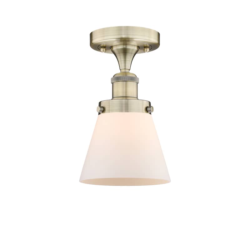 Innovations Lighting Edison Cone - 1 Light 7" Semi-Flush Mount - Antique Brass/Matte White