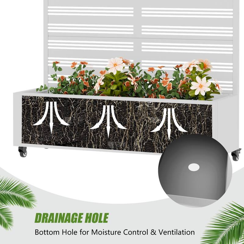 Outdoor Metal Galvanized Privacy Screen Planter Box with Trellis Lockable Wheels