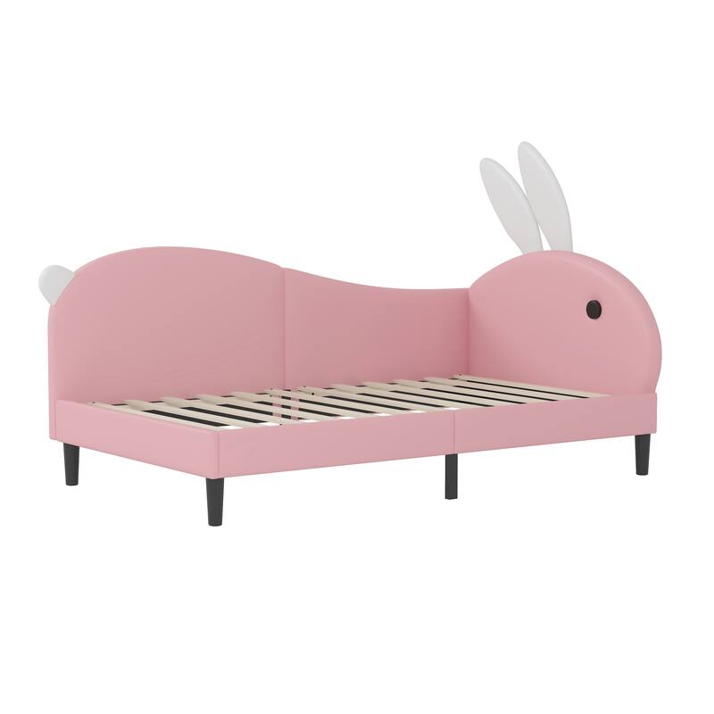 Rabbit-Shaped Upholstered Daybed with Rabbit Ear Headboard, Twin Full Size Sofa Bed for Kids Room, Cozy and Playful Design