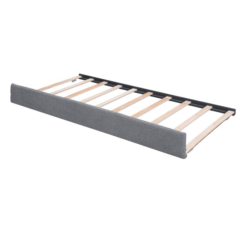 Full Size Upholstered Platform Bed with Twin Trundle, Gray, Remote-Controlled LED Lights, Durable Design