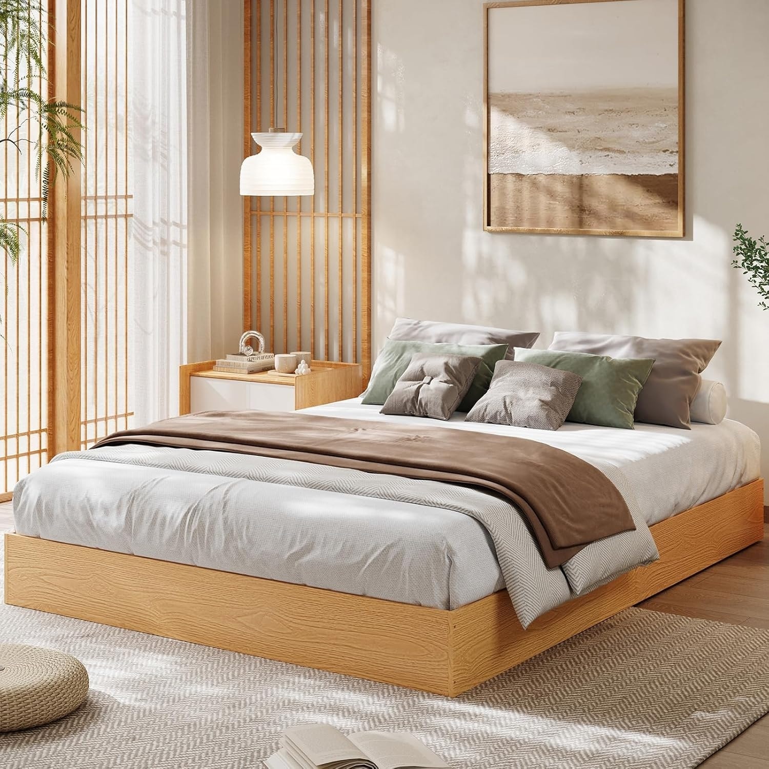 Wood Platform Bed, Floor-Standing Bed Frame, Modern Minimalist Design Bed Frame