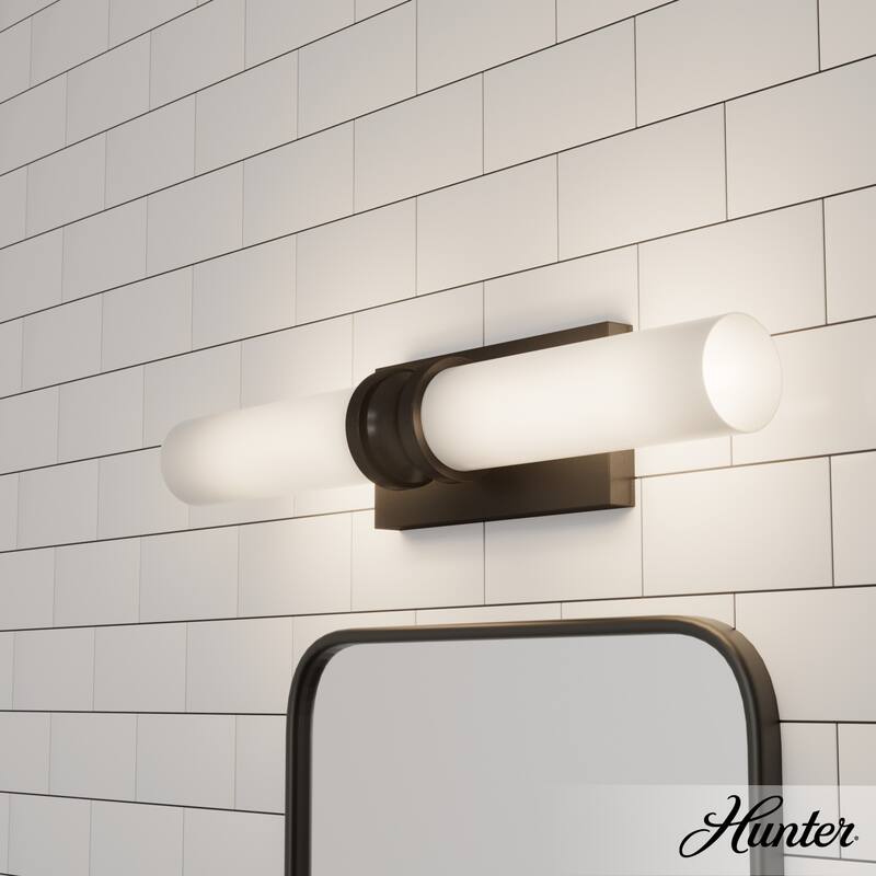 Hunter Lenlock Vanity Wall Light - Art Deco, Damp Rated - 22" - Noble Bronze-White Glass